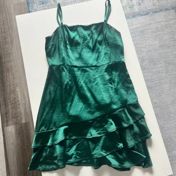 Lulus | Dresses | Lulus Emerald Green Satin Ruffled Mini Dress | Poshmark Lulus | Dresses | Lulus Emerald Green Satin Ruffled Mini Dress | Poshmark